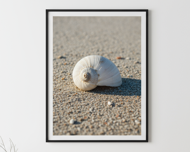 un seul coquillage et mets cette photo sur un mur blanc 